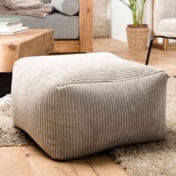 Macabane - Pouf carré tissu velours cotelé agathe gris perle - 57x57x34 cm OS
