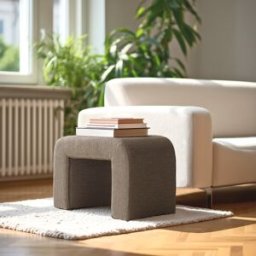 Macabane - Pouf en tissu petite bouclette taupe foncé OS