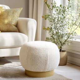 Macabane - Pouf rond en tissu bouclette Agathe blanc - 48x48x41cm OS