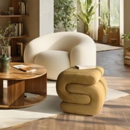 Macabane - Pouf en tissu effet velours jaune moutarde OS