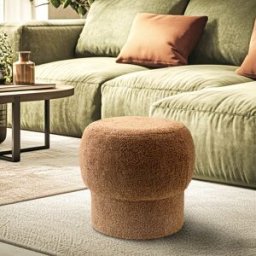 Macabane - Pouf rond en tissu Agathe terracotta - 44x44x41cm OS