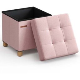 SONGMICS Pouf avec rangement pliable, Rose bonbon / 38P x 38l x 40H cm