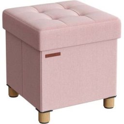 SONGMICS Pouf avec rangement pliable, Rose bonbon