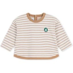 Petit Bateau T-shirt Badge Rayé Coton Bio Bébé Beige 3 mois