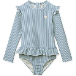 Liewood Maillot de Bain Manches Longues Sille Rayé Seersucker Fibres Recyclées Bleu 5 ans