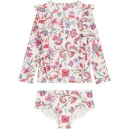Louise Misha Maillot de Bain Manches Longues Yanika Fleuri Fibres Recyclées Crème 3 ans