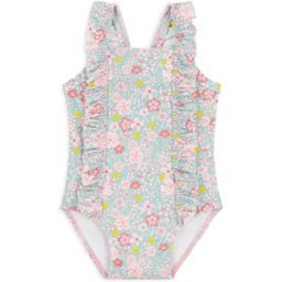 Petit Bateau Maillot de Bain Volants Fleuri Bébé Turquoise 6 mois