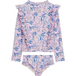 Louise Misha Maillot de Bain Manches Longues Yanika Fleuri Fibres Recyclées Rose 2 ans