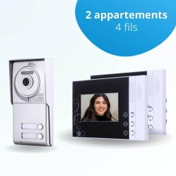Portier interphone vidéo classic 4 fils - 2 appartements - 2 écrans noirs