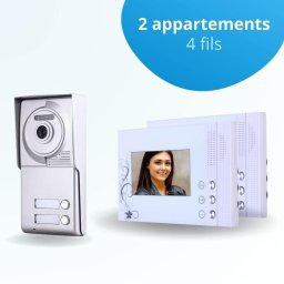Portier interphone vidéo classic 4 fils - 2 appartements - 2 écrans blancs