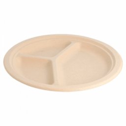 Assiette en cellulose naturelle fibre de canne sucre 3 compartiments