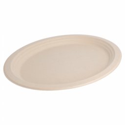 Assiette ovale en cellulose naturelle fibre de canne sucre -Naturel