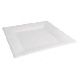 Assiette carr en cellulose naturelle fibre de canne sucre - Blanc -