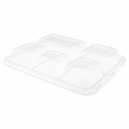 Couvercle en PET pour plateau repas 5 compartiments en cellulose