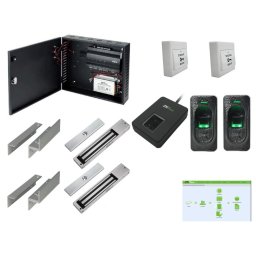 Kit complet de contrôle d'accès biométrique et badge - 2 portes