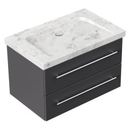 Meuble SDB Damo avec vasque en marbre Carrara White 75cm sans pré-perçage