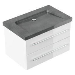 Meuble SDB Damo blanc avec vasque en granit G654, 75 cm sans pré-perçage