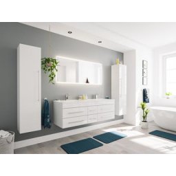 Ensemble meuble de SDB Roma XL 4 pièce incl. miroir LED en blanc brillant