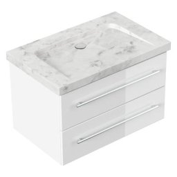 Meuble SDB Damo avec vasque en marbre Carrara White 75cm sans pré-perçage