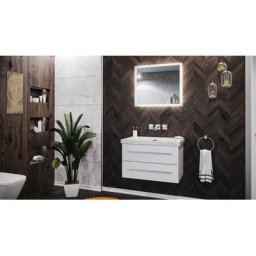 Damo avec vasque en marbre Carrara White 75cm sans pré-perçage & miroir à LED