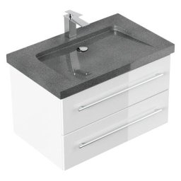 Meuble SDB Damo blanc brillant avec simple vasque en granit G654, 75 cm
