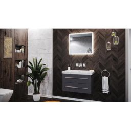 Damo avec vasque en marbre Carrara White 75cm sans pré-perçage & miroir à LED