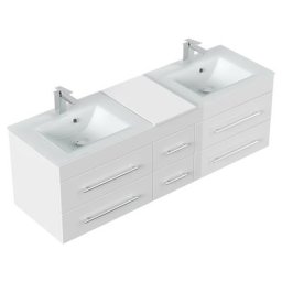 Meuble salle de bain VITRO XL double vasque en verre SoftClose blanc brillant