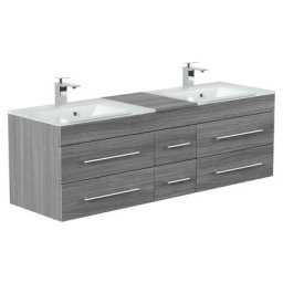 Meuble salle de bain VITRO XL double vasque en verre en décor chêne argenté