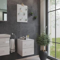 Ensemble de Meuble bas et une étagère murale en blanc brillant