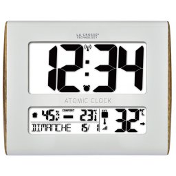 Horloge thermomètre murale WS8020 blanche et bois