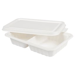 Bote repas emporter 2 compartiments avec couvercle en cellulose
