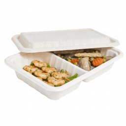 Bote repas emporter 2 compartiments avec couvercle en cellulose