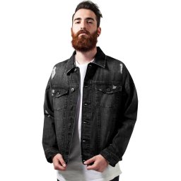 Veste hommes URBAN CLASSICS - Ripped Denim - TB1438-black