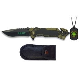 Couteau pliant militaire 20cm - Inclus plaque + étui