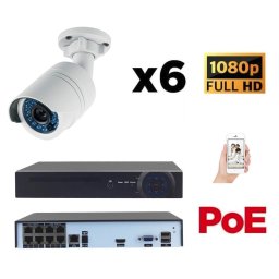 Kit vidéo-surveillance 6 caméras tube ip fullhd 1080p poe