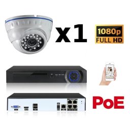 Kit vidéo-surveillance 1 caméra dome ip fullhd 1080p poe