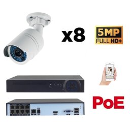 Kit vidéo-surveillance 8 caméras tube ip fullhd+ 5 mp poe