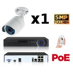 Kit vidéo-surveillance 1 caméra tube ip fullhd+ 5mp poe