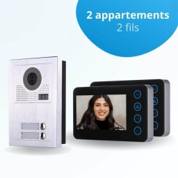 Portier interphone vidéo modern 2 fils - 2 appartements - 2 écrans noirs