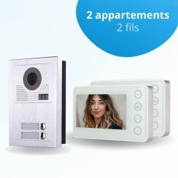 Portier interphone vidéo modern 2 fils - 2 appartements - 2 écrans blancs
