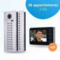 Portier interphone vidéo modern 2 fils - 28 appartements - 28 écrans noirs
