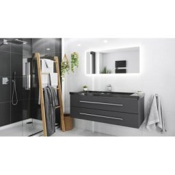 Damo avec simple vasque en granit Galaxy Black 130cm & miroir à LED