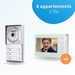 Portier interphone vidéo neo 2 fils - 6 appartements - 6 écrans blancs