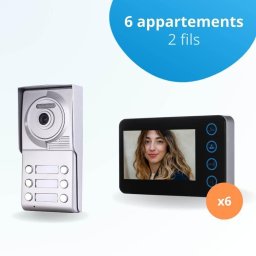 Portier interphone vidéo neo 2 fils - 6 appartements - 6 écrans noirs