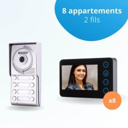Portier interphone vidéo neo 2 fils - 8 appartements - 8 écrans noirs