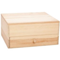 Boite à bijoux en bois brut, avec tiroir, 29 x 25 x 14 cm