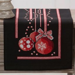 Chemin de table à broder au point de croix ""boules de Noël