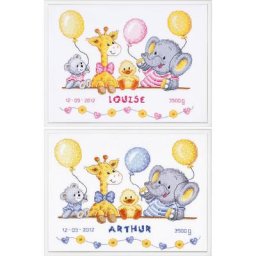 Tableau de naissance à broder ""bébés animaux"", 27 x 22 cm