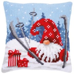 Devant de coussin à broder ""lutin à skis