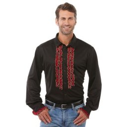 Chemise ""volants"" pour hommes, noir/rouge